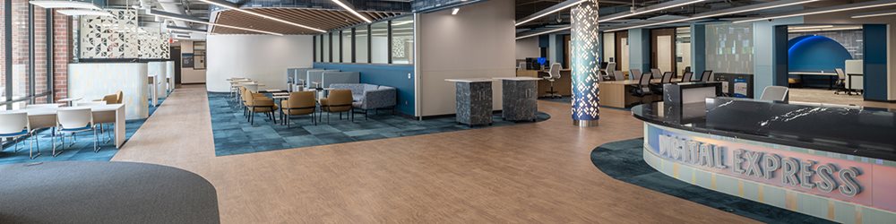 Digital Express FOC, Building 10 interior showing tables and booths