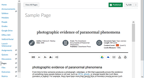 Dialog showing published materials. Navigate by buttons to reach Publish, and space to activate it