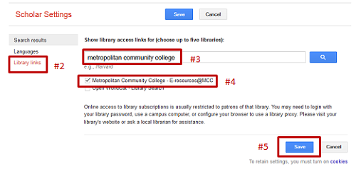 Library settings screenshot highlighting the steps mentioned above.