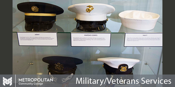Hats representing various branches of the armed forces with the MCC logo and text reading MCC Military and Veteran Services