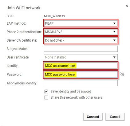 Google Chrome PEAP connection method graphic