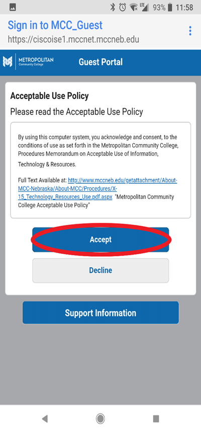 Guest Wireless Accept Button