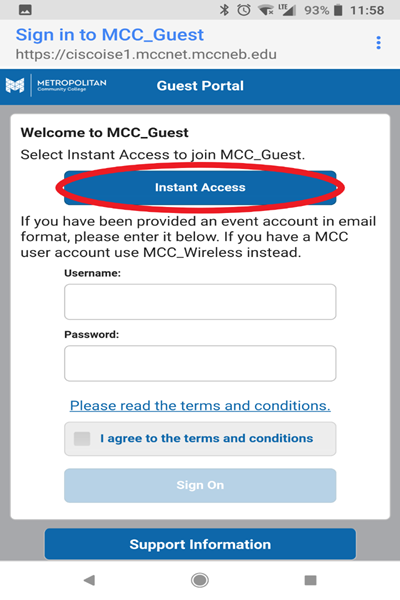 Guest Wireless Instant Access Button