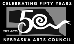 Celebrating fifty years Nebraska Arts Council 1973-2023 banner in grayscale
